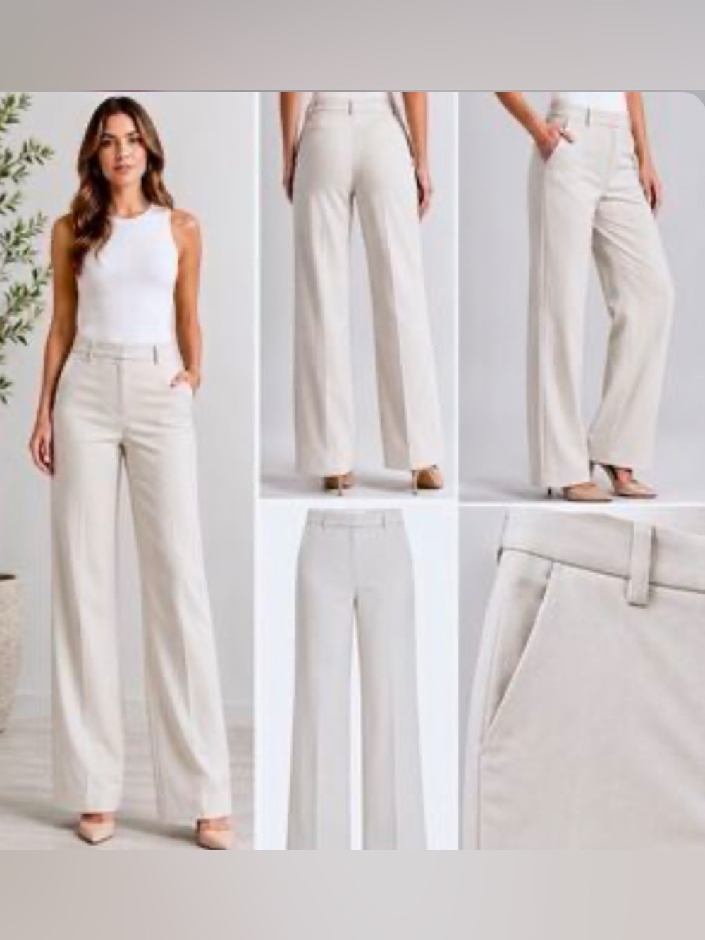 Rachel Zoe Cream Wide Leg Tailored Trousers Size 10